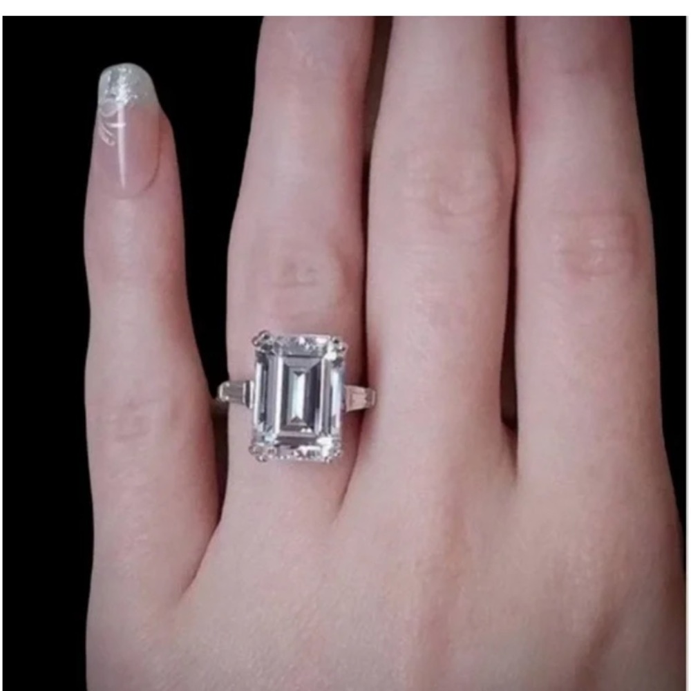 Sterling Silver Emerald Cut Engagement Ring